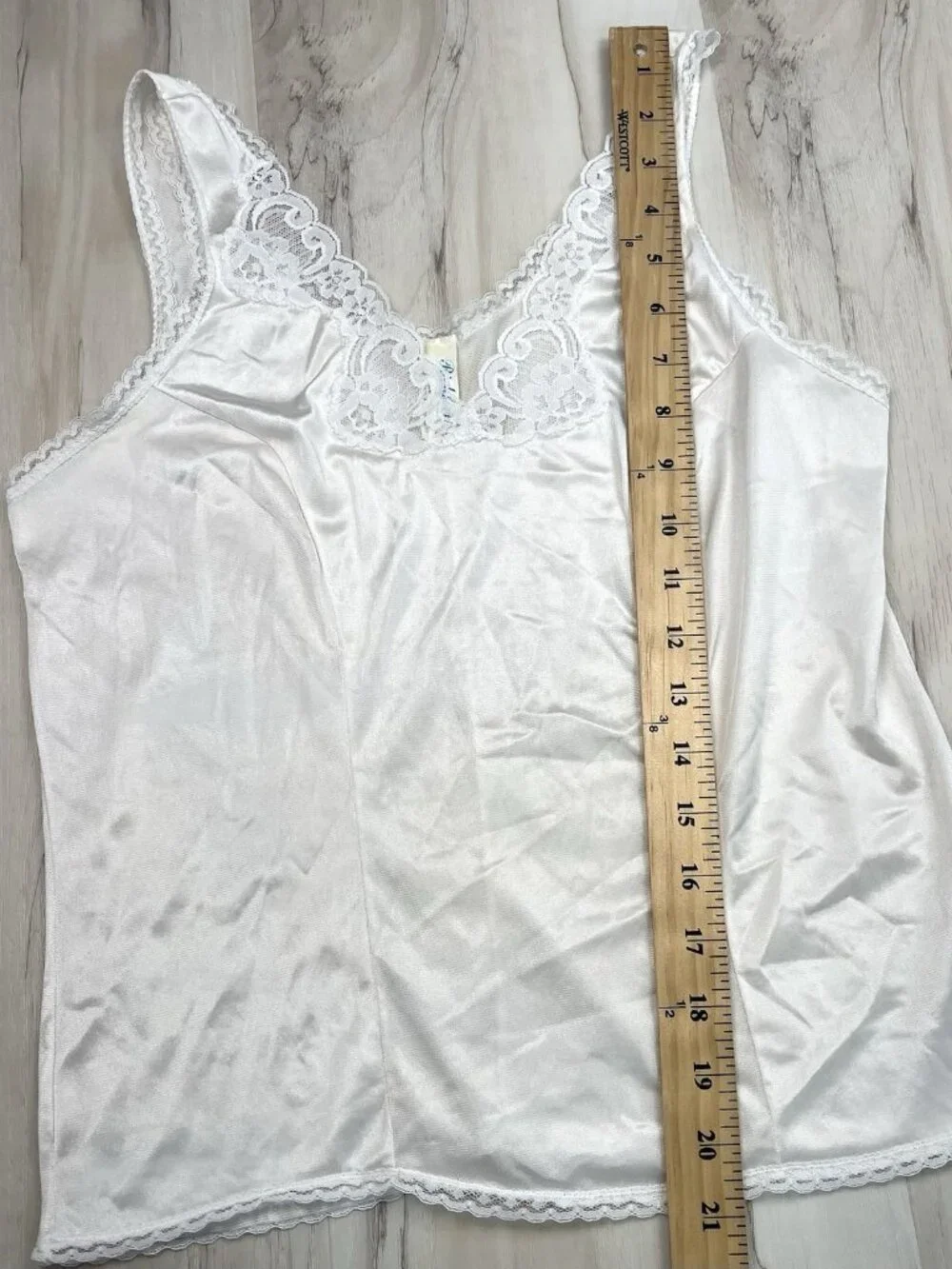 VTG RICHFORM Womens SMALL White Satin Nylon & Lace Trim CAMISOLE Lingerie EUC
